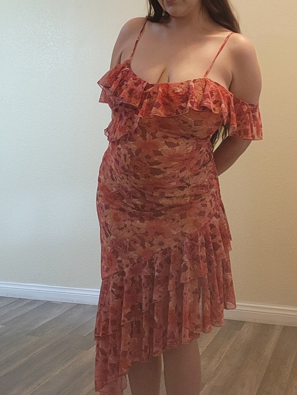 Asymmetrical Latin Inspired Floral Ruffle Midi Dress - Pink Rose